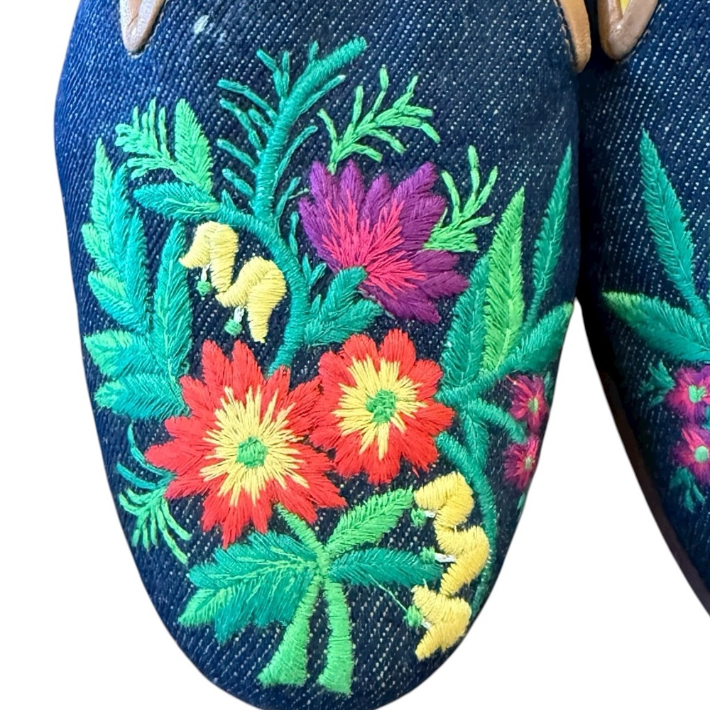 Stubbs & Wooten Emrodiery Vibrant Floral Denim Mules Slip On 7.5 - Picture 13 of 14